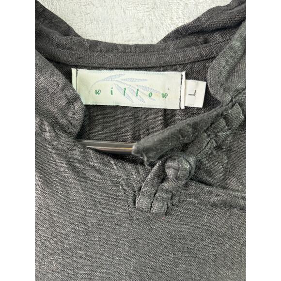 Willow Linen Top with Vintage Frog Button Detail – Black – Size Large - Picture 5 of 6